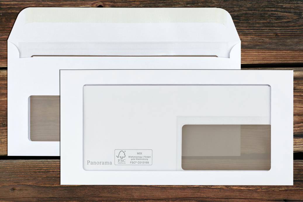 Kuvertierhüllen mit Panoramafenster und Adressfenster C6/5 114x229 mm Nassklebend Weiß 100 g/qm